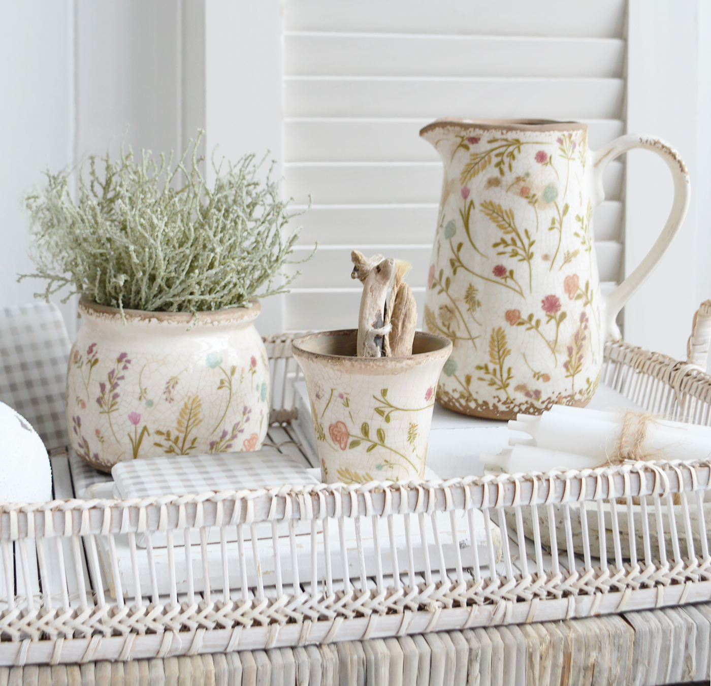The marston range of floral vintaged ceramic, vase, jug and pots to style New England homes