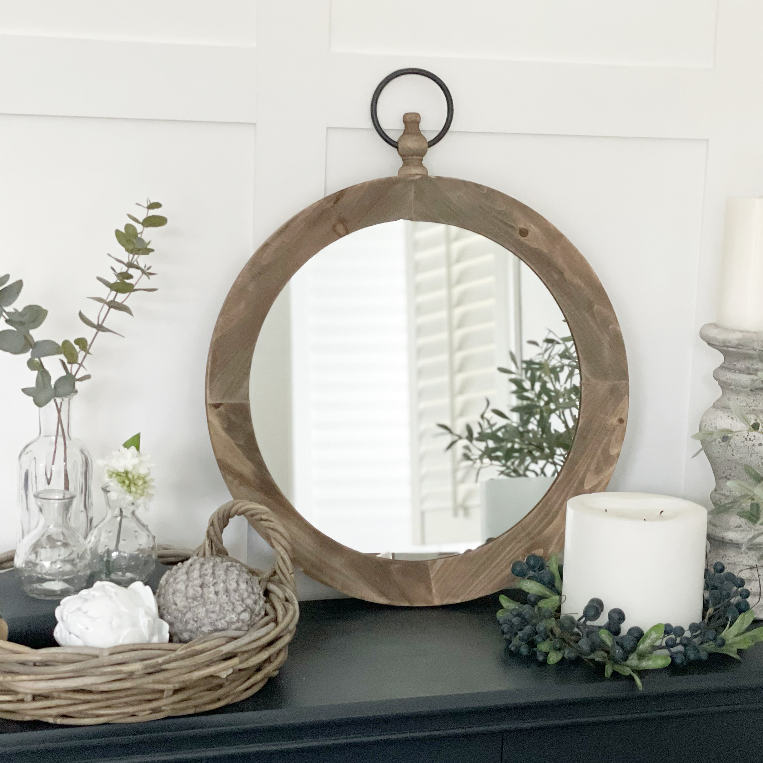 Grafton Circular Wooden Wall Mirror for coastal, country and city New England styled homes and interiors from The White Lighthouse Furniture