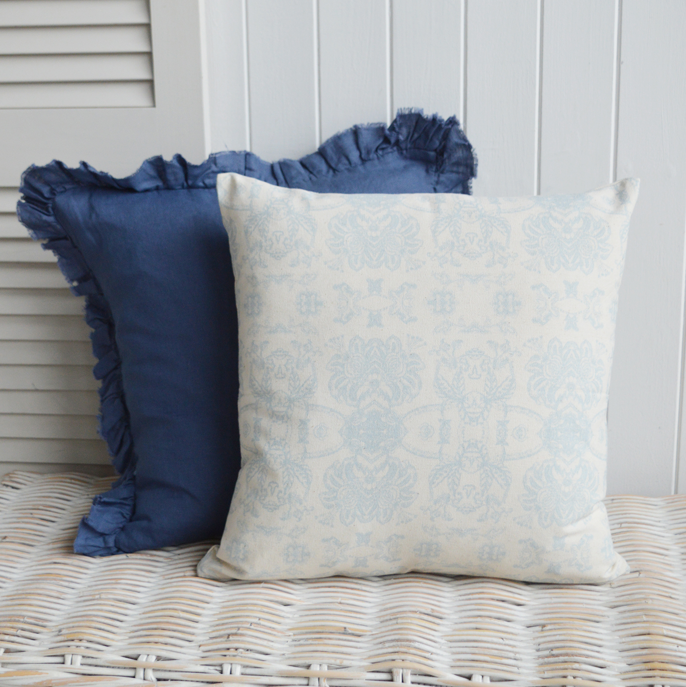 Hamilton navy ruffled and Williston cushion