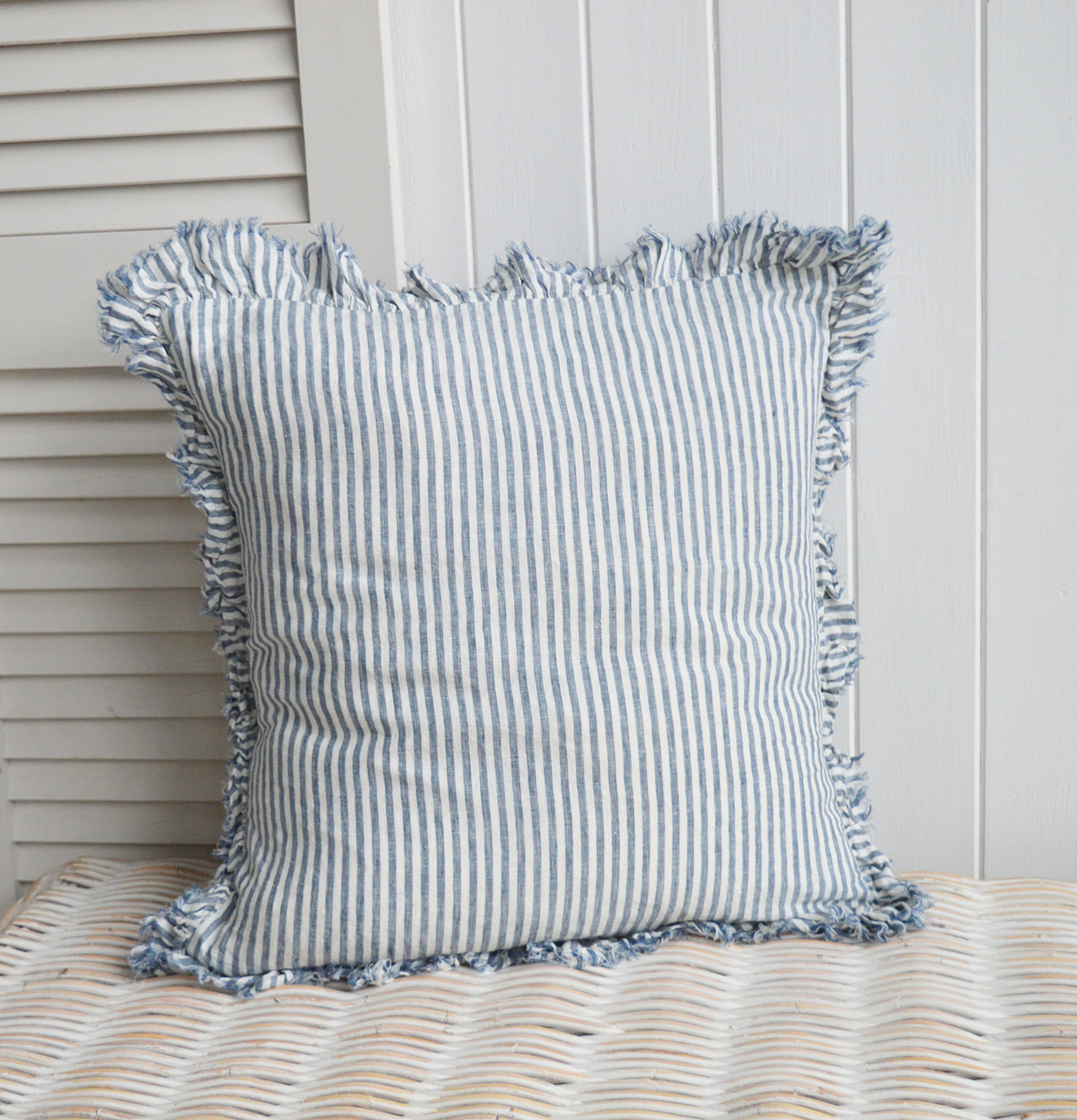 Navy and white pin stripe linen cushion cover