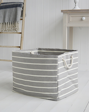 Newbury Grey Stripe tall large grey storage toy basket