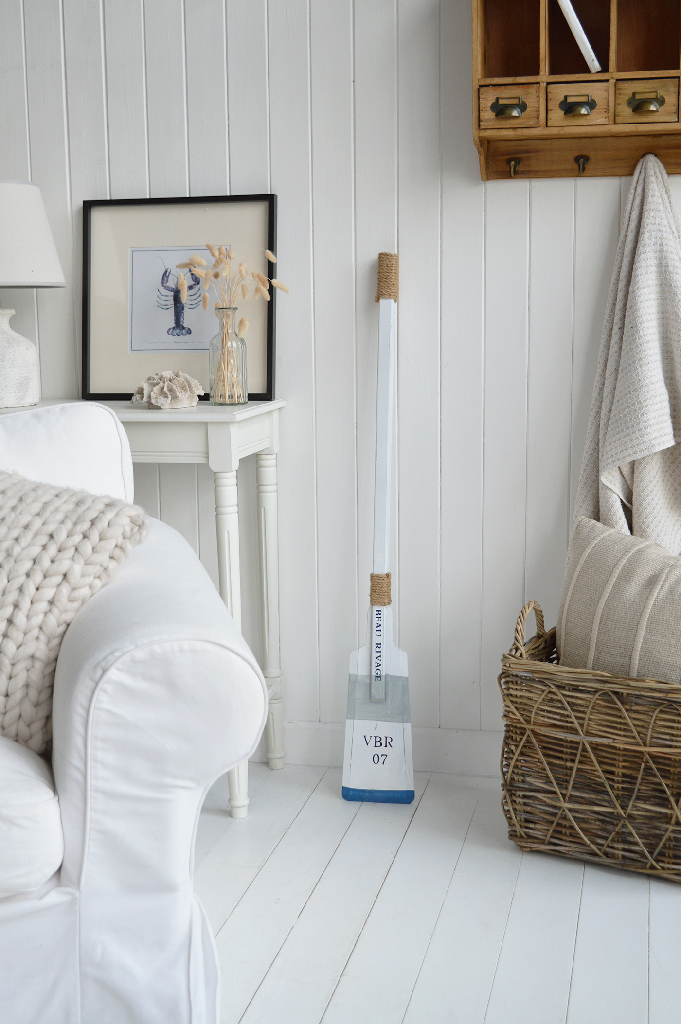 Newport-style vintage wood paddle wall art for nautical coastal homes