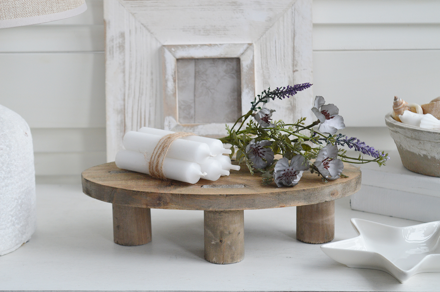 White Furniture and accessories for the home. Little Pawtucket Oval Stool - Shelf Styling for New England interiors< for New England, modern Farmhouse Country and coastal home interior deco