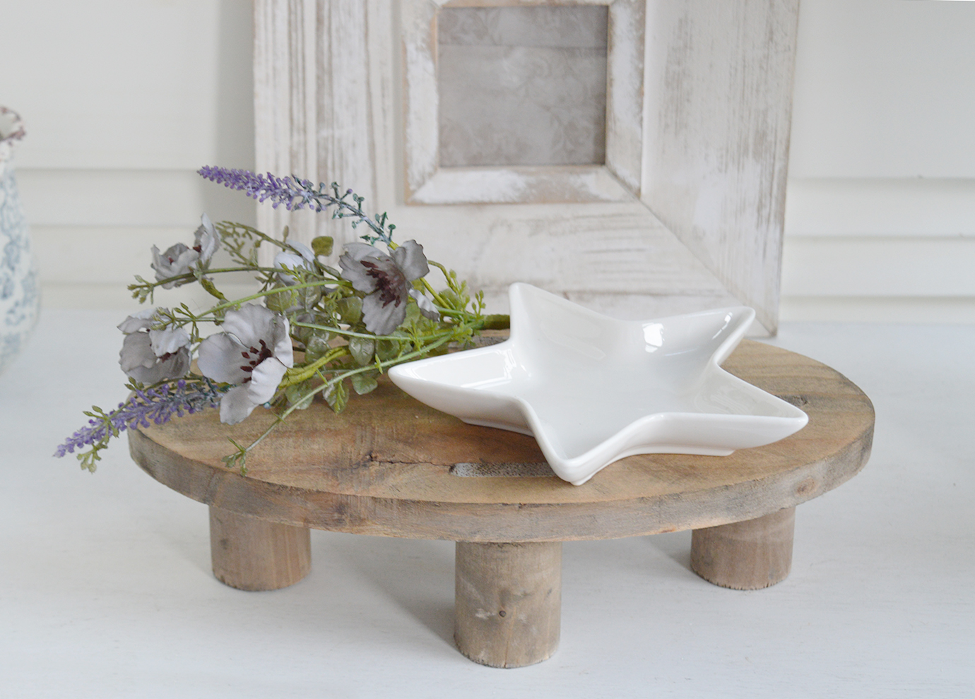 White Furniture and accessories for the home. Little Pawtucket Oval Stool - Shelf Styling for New England interiors< for New England, modern Farmhouse Country and coastal home interior deco