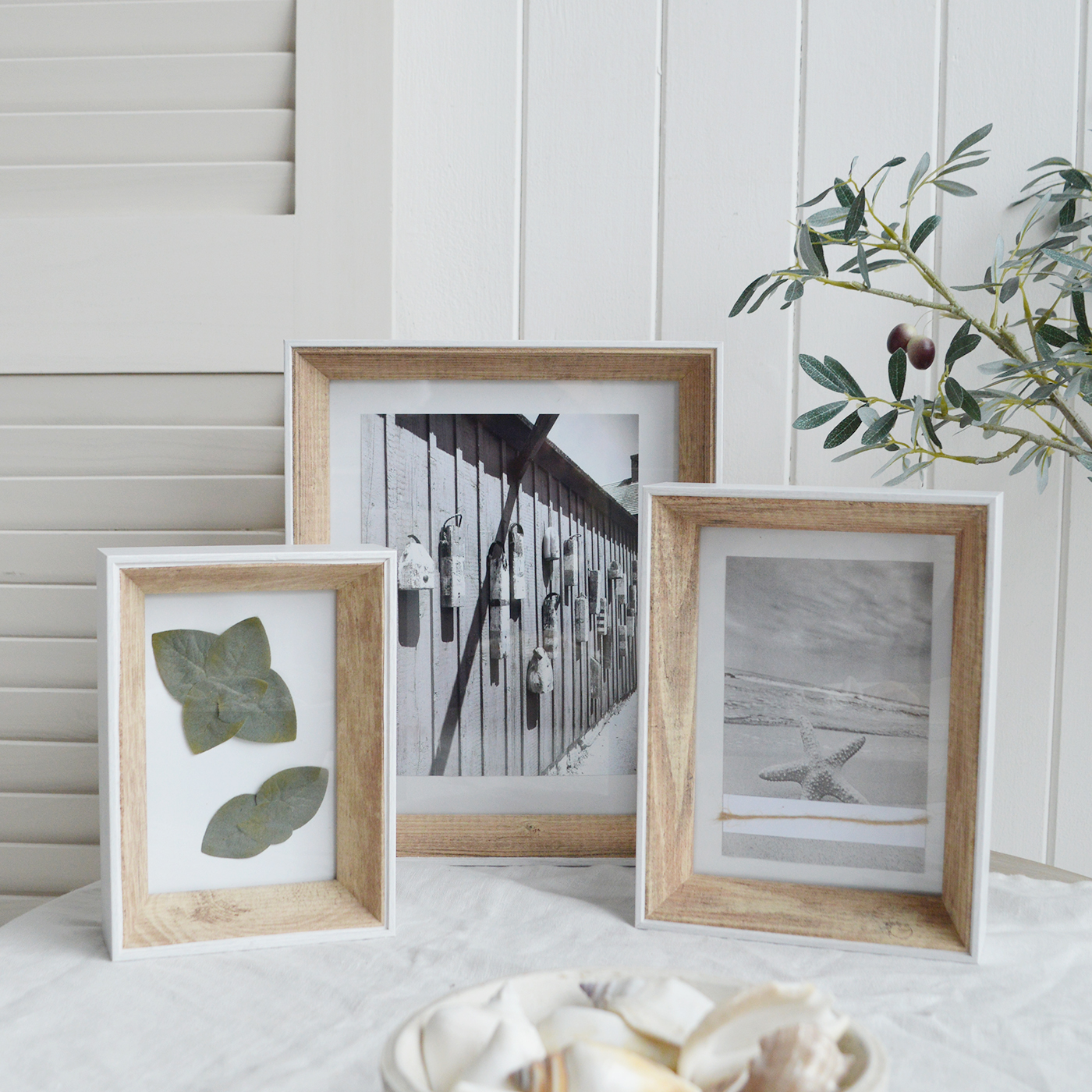 Madbury Photo Frames in 3 sizes in white wash and driftwood effect - New England Coastal, Farmhouse and Country Furniture and Interiors