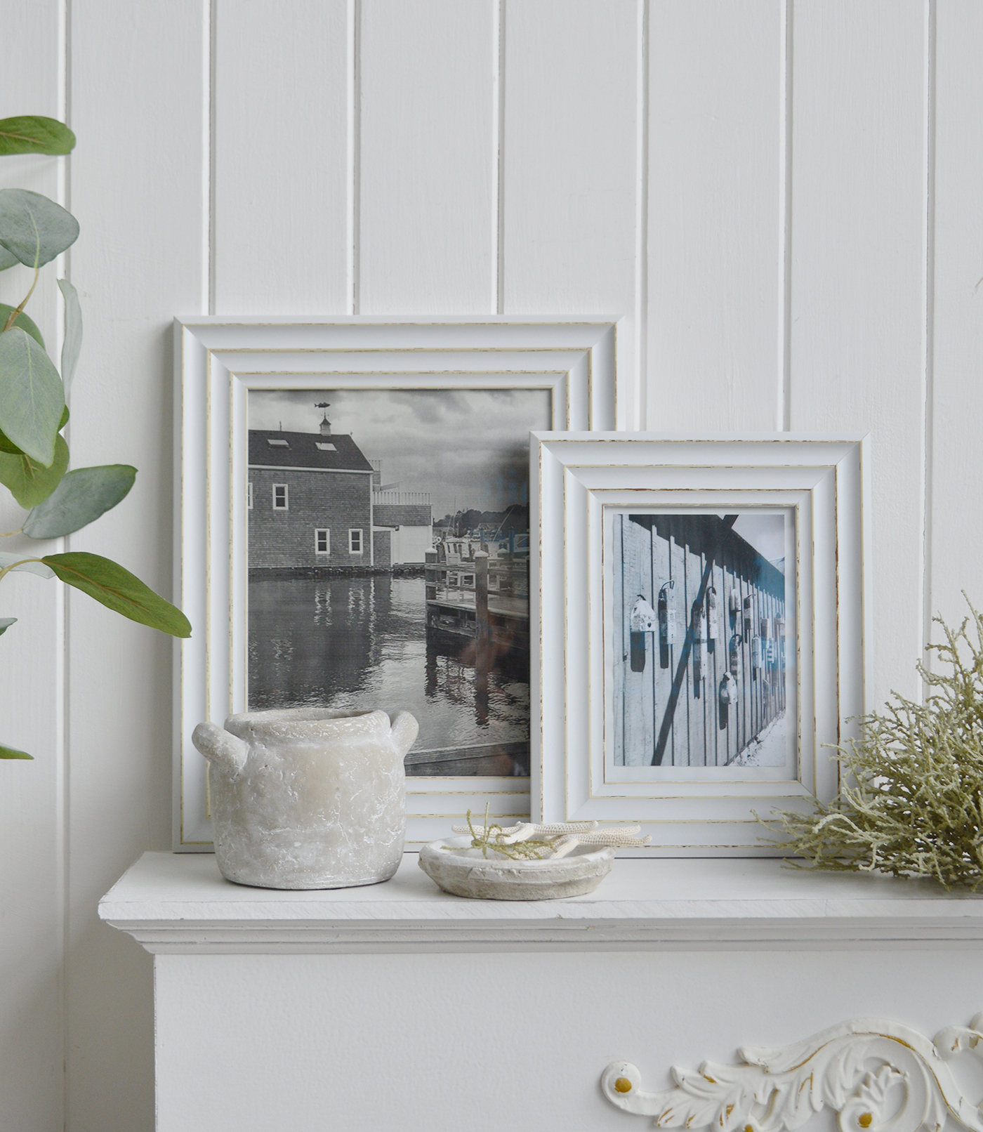 Colebrook Distressed White Photo Frames - New England Coastal Interiors. White Photo frame 5 x 7, 6 x 6 and 10 x 8