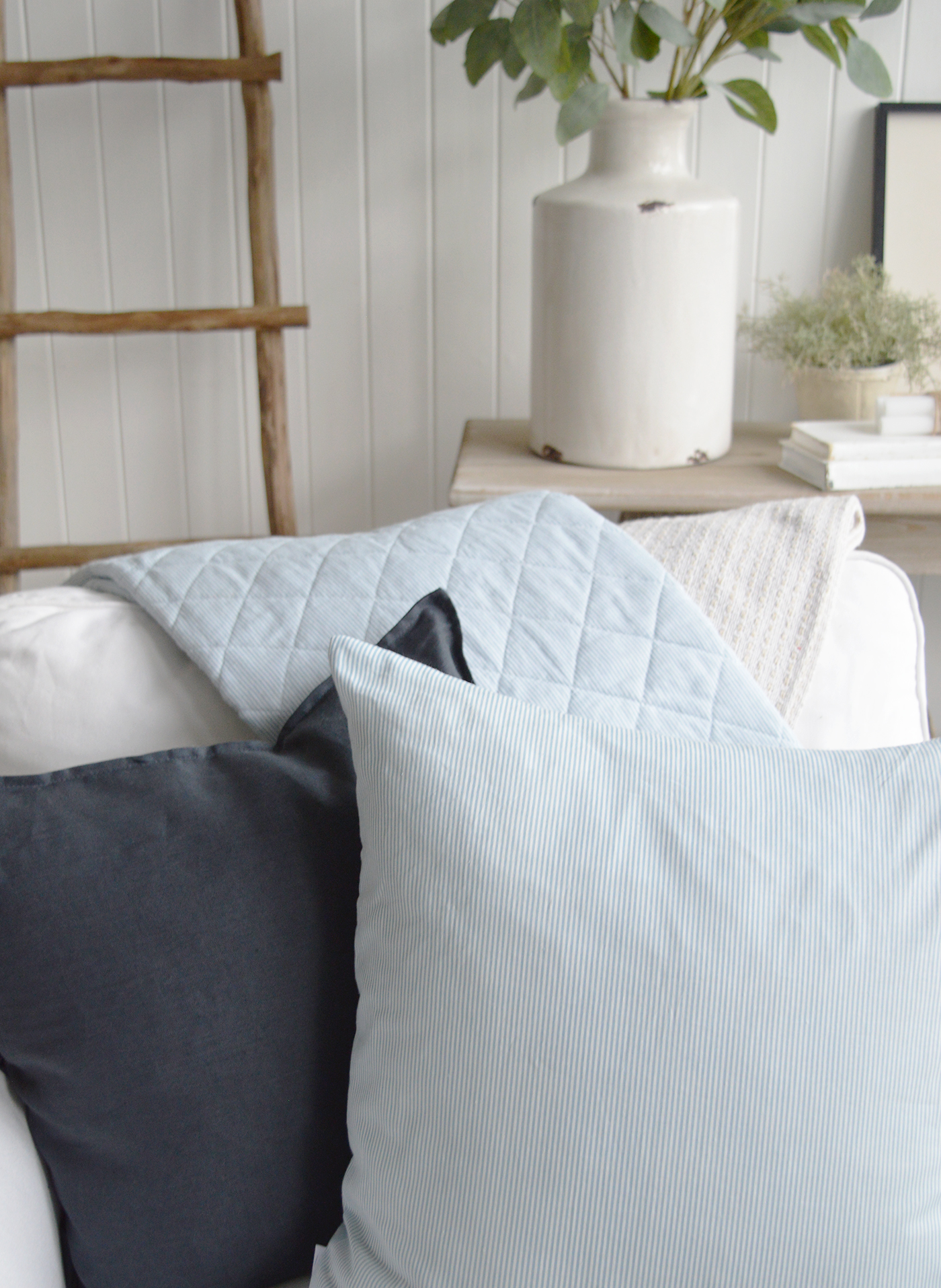 Whether styled together or separately, Piermont’s colourways of blues, and stripes create a harmonious look. Designed to layer beautifully, these quilts and cushions invite relaxation and warmth in a coastally inspired interior