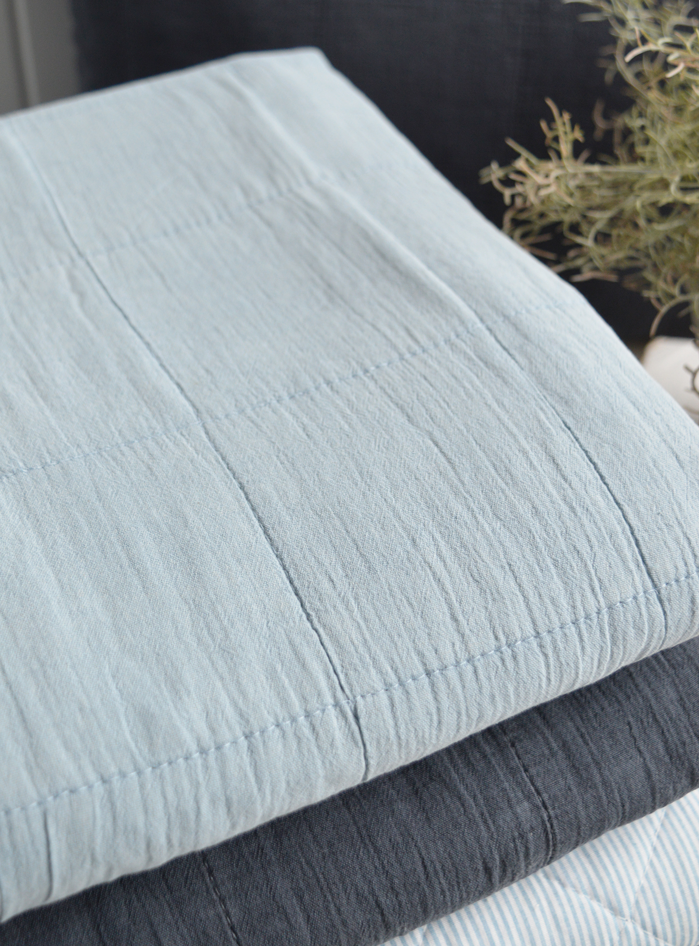 The sky blue and white stripe design adds a crisp, nautical touch to your decor.  Refresh your space with the calming tones of sky blue, midnight blue, and classic stripes.