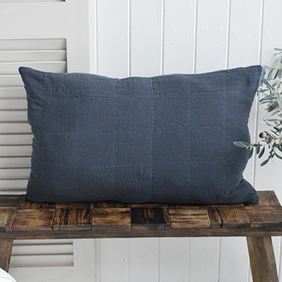 Piermont Midnight Blue Cushion and vintage Quilt -  New England Style Cushions for coastal, modern farmhouse and country Interiors