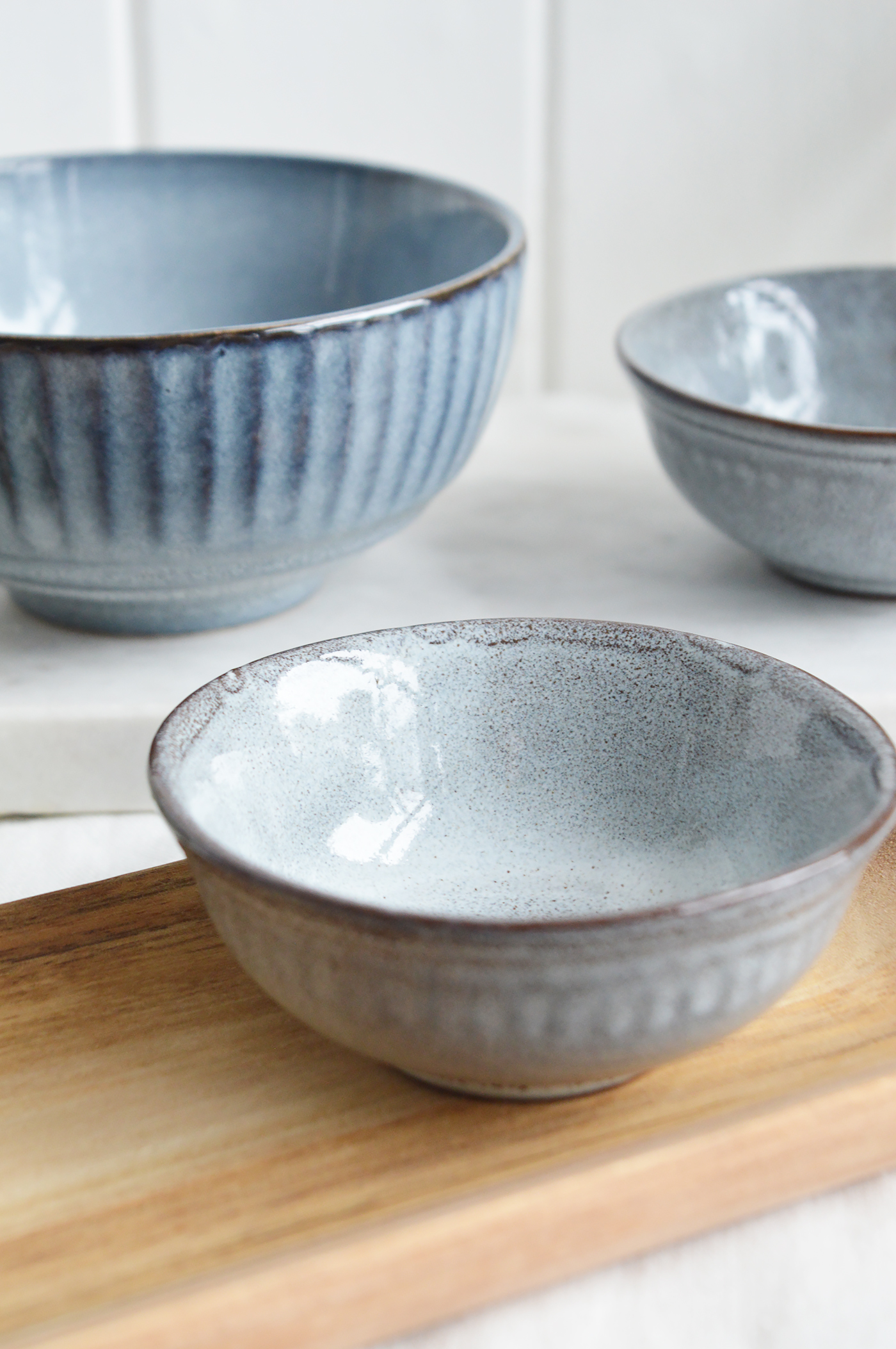  Pilgrim Ceramic Bowls - Blue Grey Ribbed for New England, farmhouse,  Country and coastal homes and interior deco