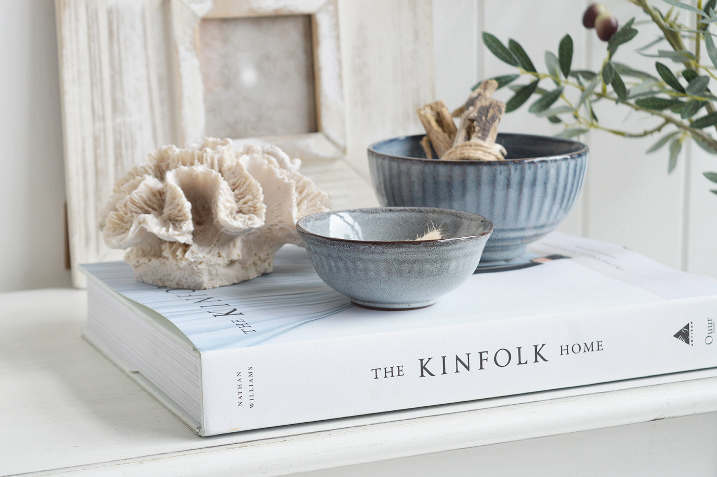  Pilgrim Ceramic Bowls - Blue Grey Ribbed for New England, farmhouse,  Country and coastal homes and interior deco