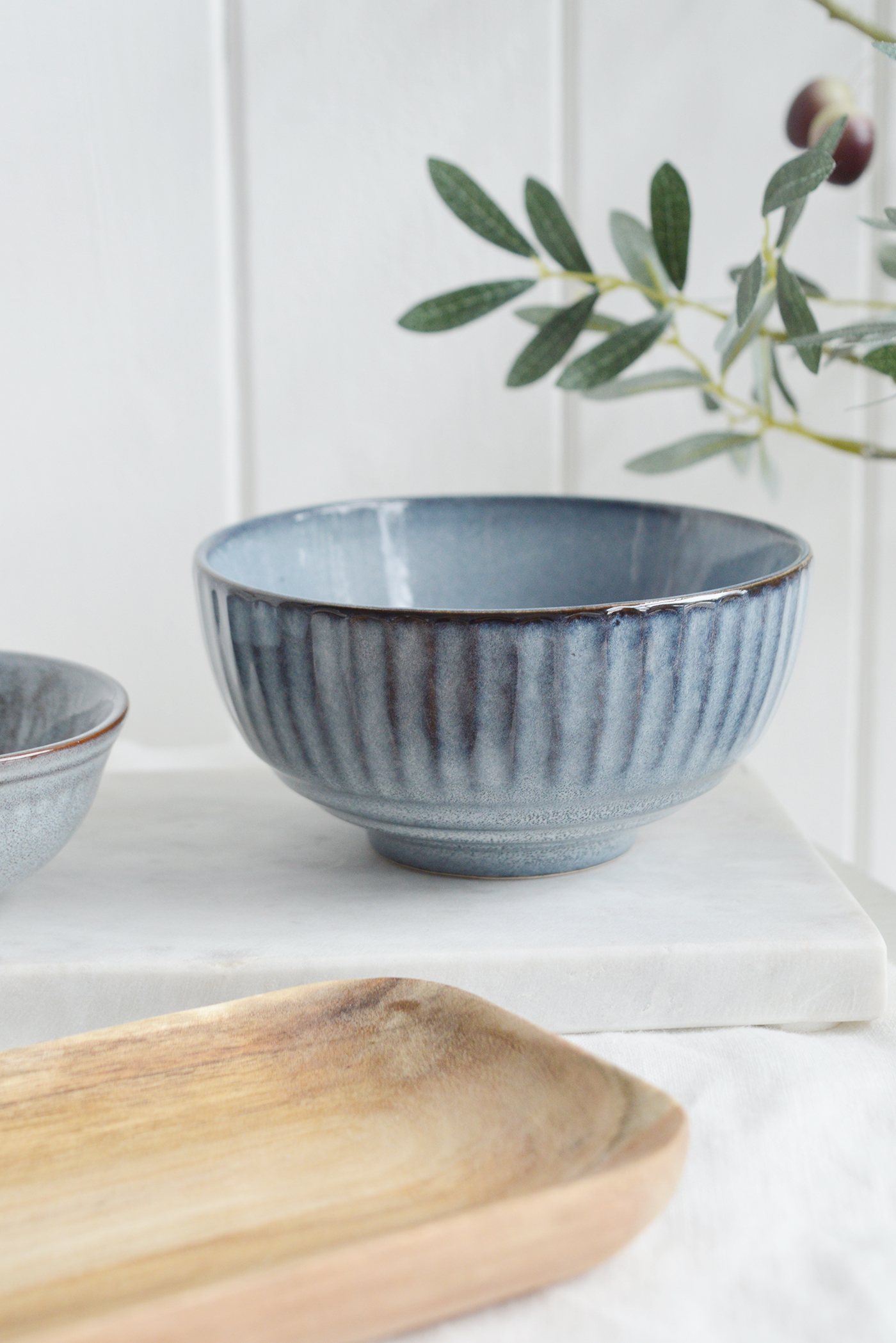  Pilgrim Ceramic Bowls - Blue Grey Ribbed for New England, farmhouse,  Country and coastal homes and interior deco