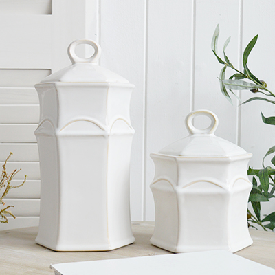White Ceramic Porter Tall Ceramic Jar for New England White Interiors for coastal, Hamptons, country and modern farmhouse home interiors