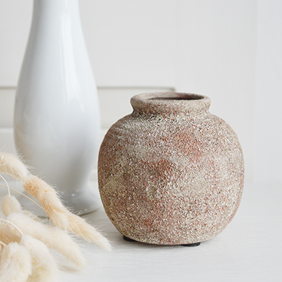 milford little ceramic pots available in 2 sizes from The White Lighthouse Furniture and Home Interiors for New England, country, coastal and city homes for hallway, living room, bedroom and bathroom