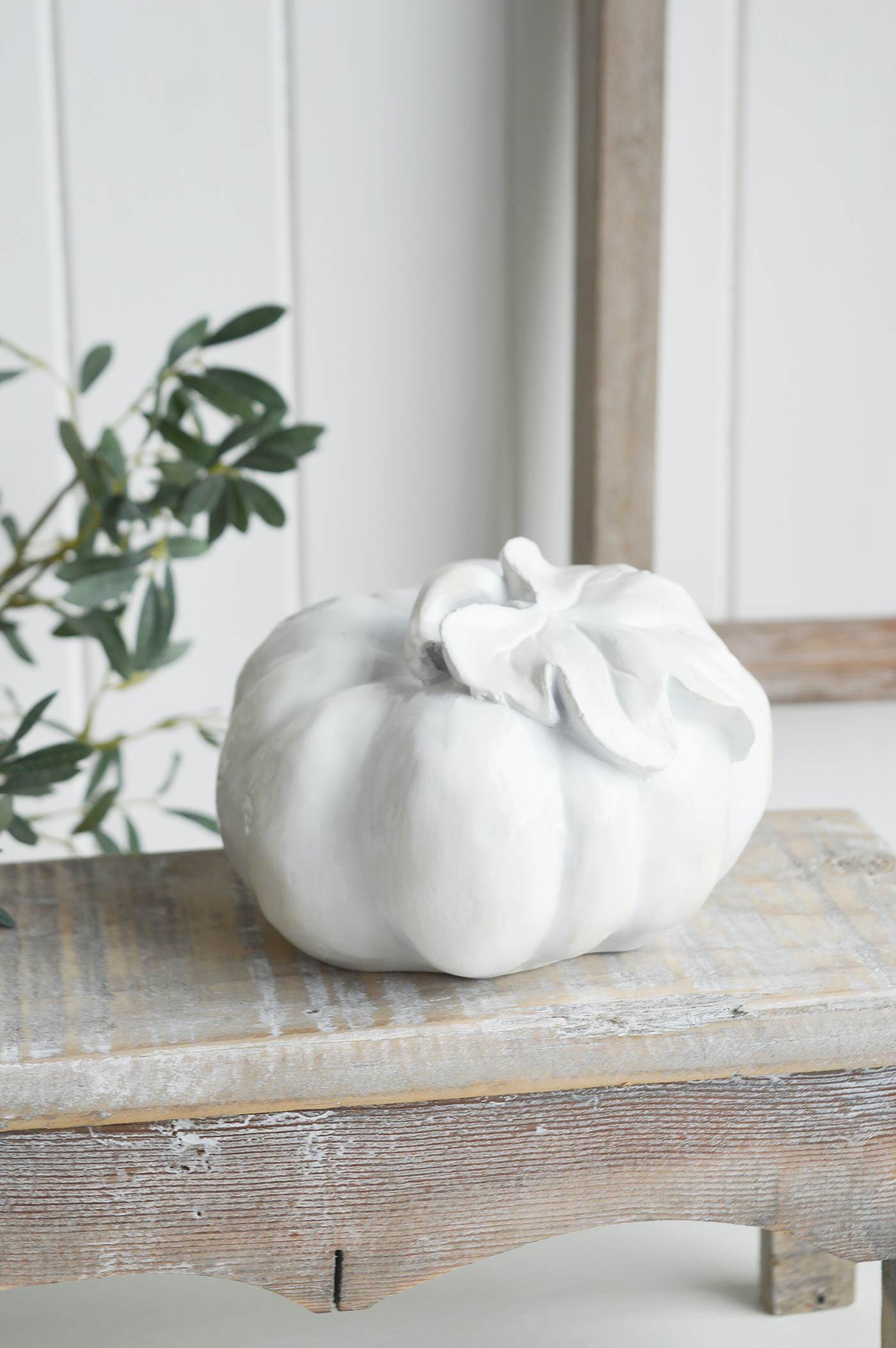 White Furniture and accessories for the home. Decorative White Pumpkin for New England, farmhouse,  Country and coastal homes and interior decor