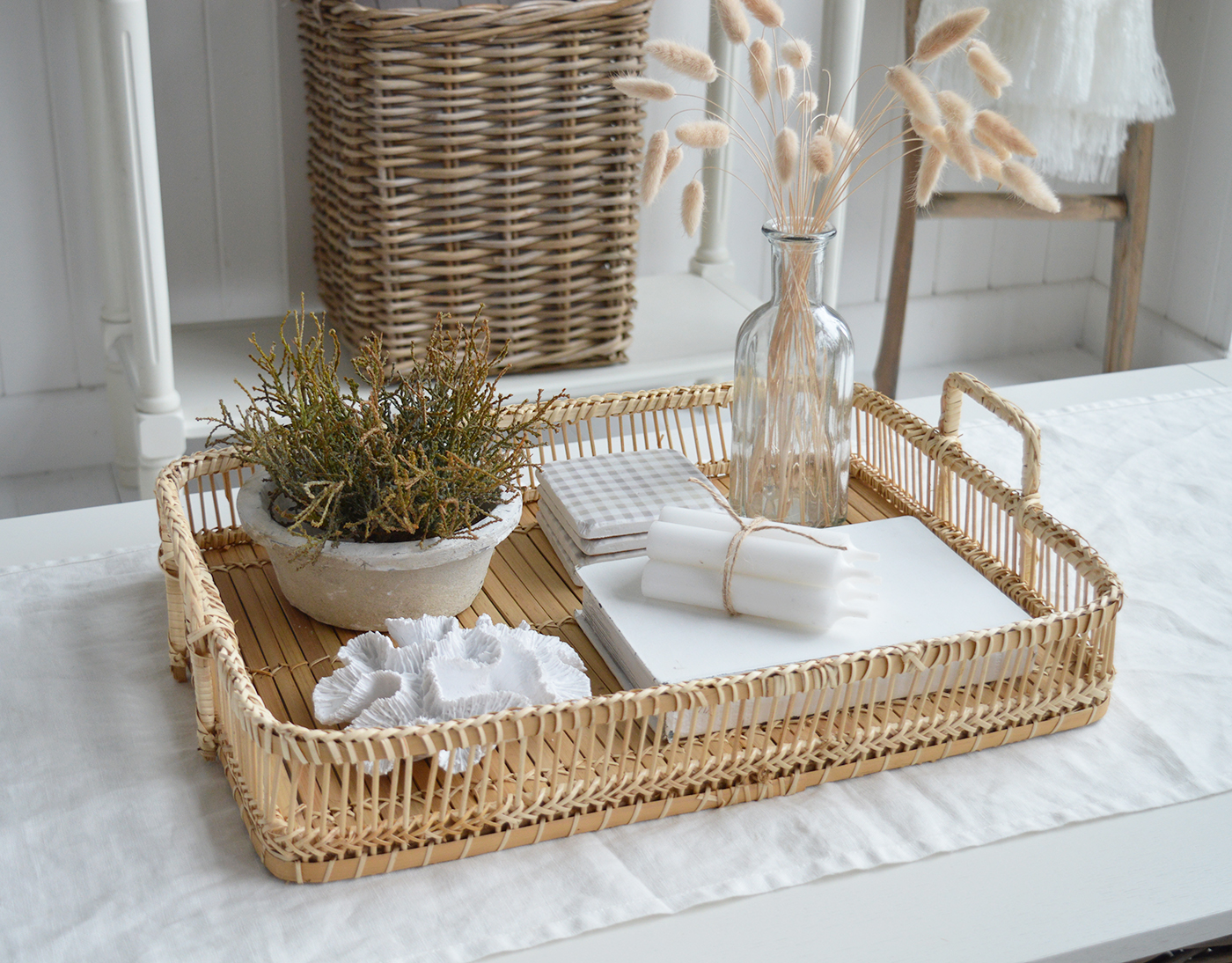 Putnam rustic Wooden Tray with handles - Coastal Coffee Table Styling