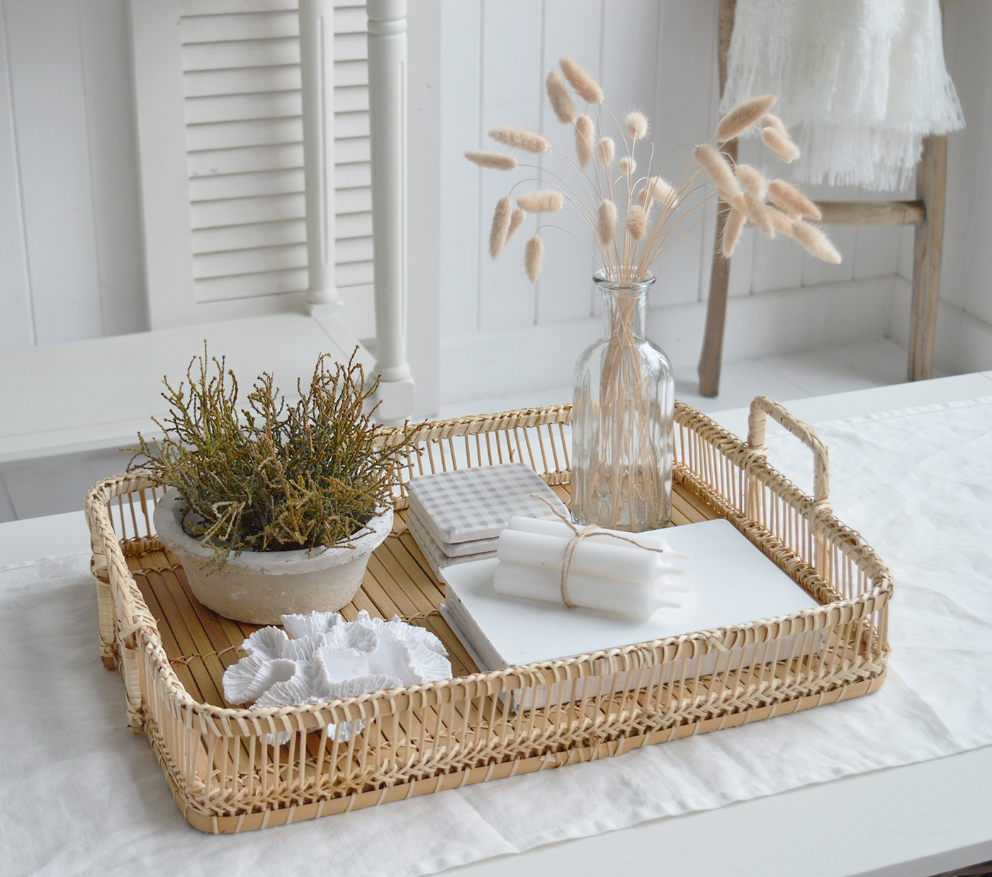 Putnam rustic Wooden Tray with handles - Beach House Coffee Table Styling
