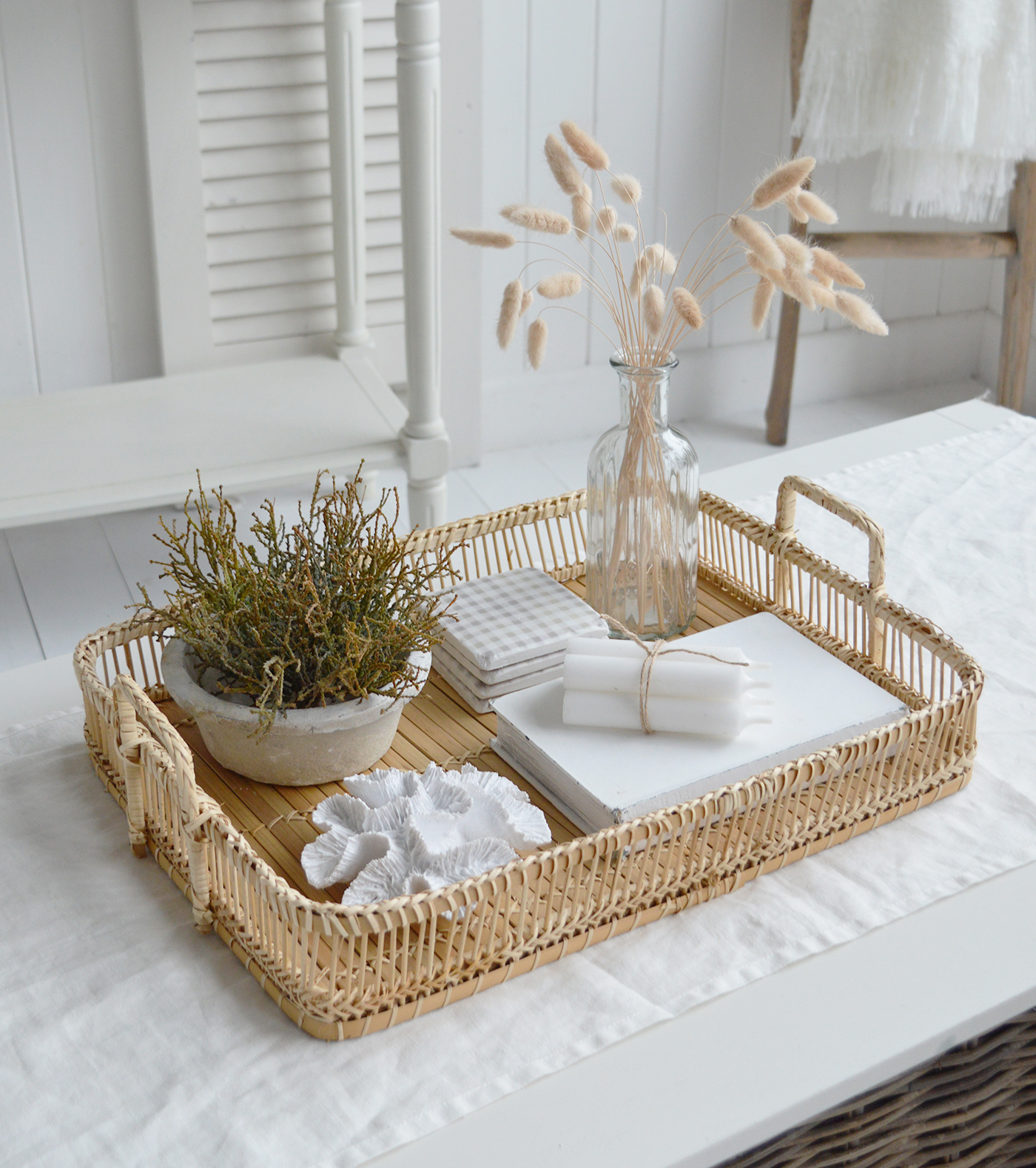 Putnam rustic Wooden Tray with handles - Coffee Table Styling in coastal living room