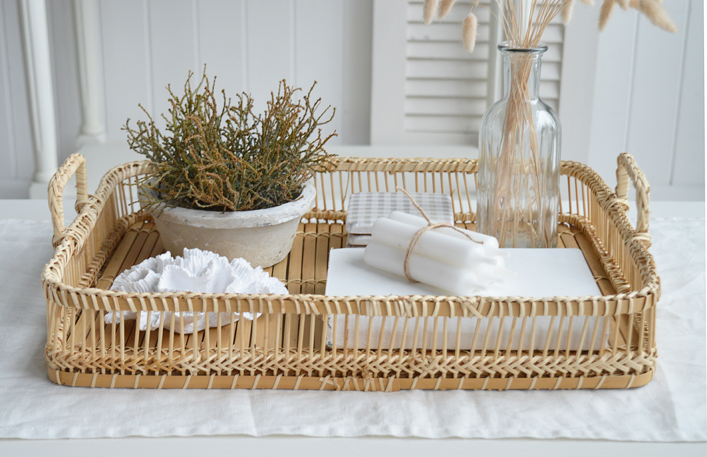 Putnam rustic Wooden Tray with handles - Hamptons Coffee Table Styling
