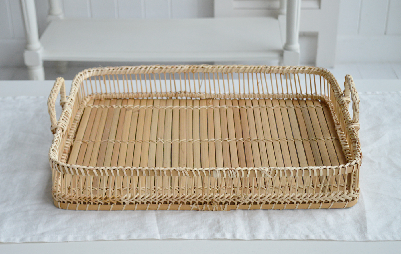Putnam rustic Wooden Tray with handles - New England coastal Coffee Table Styling