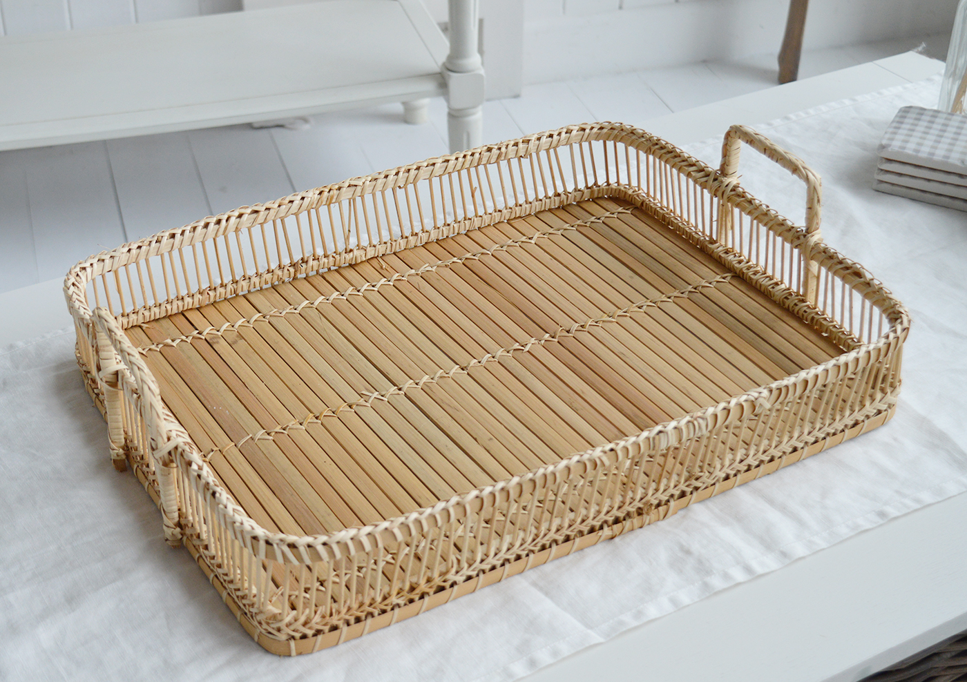 Putnam rustic Wooden Tray with handles - Hamptons Coastal Coffee Table Styling