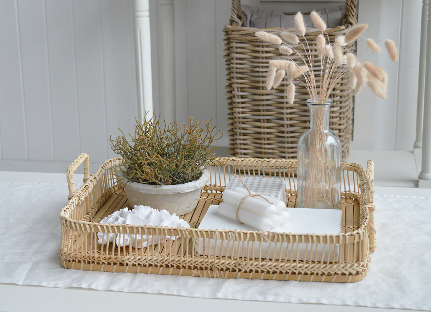Putnam rustic Wooden Tray with handles - Beach House Hamptons Coffee Table Styling