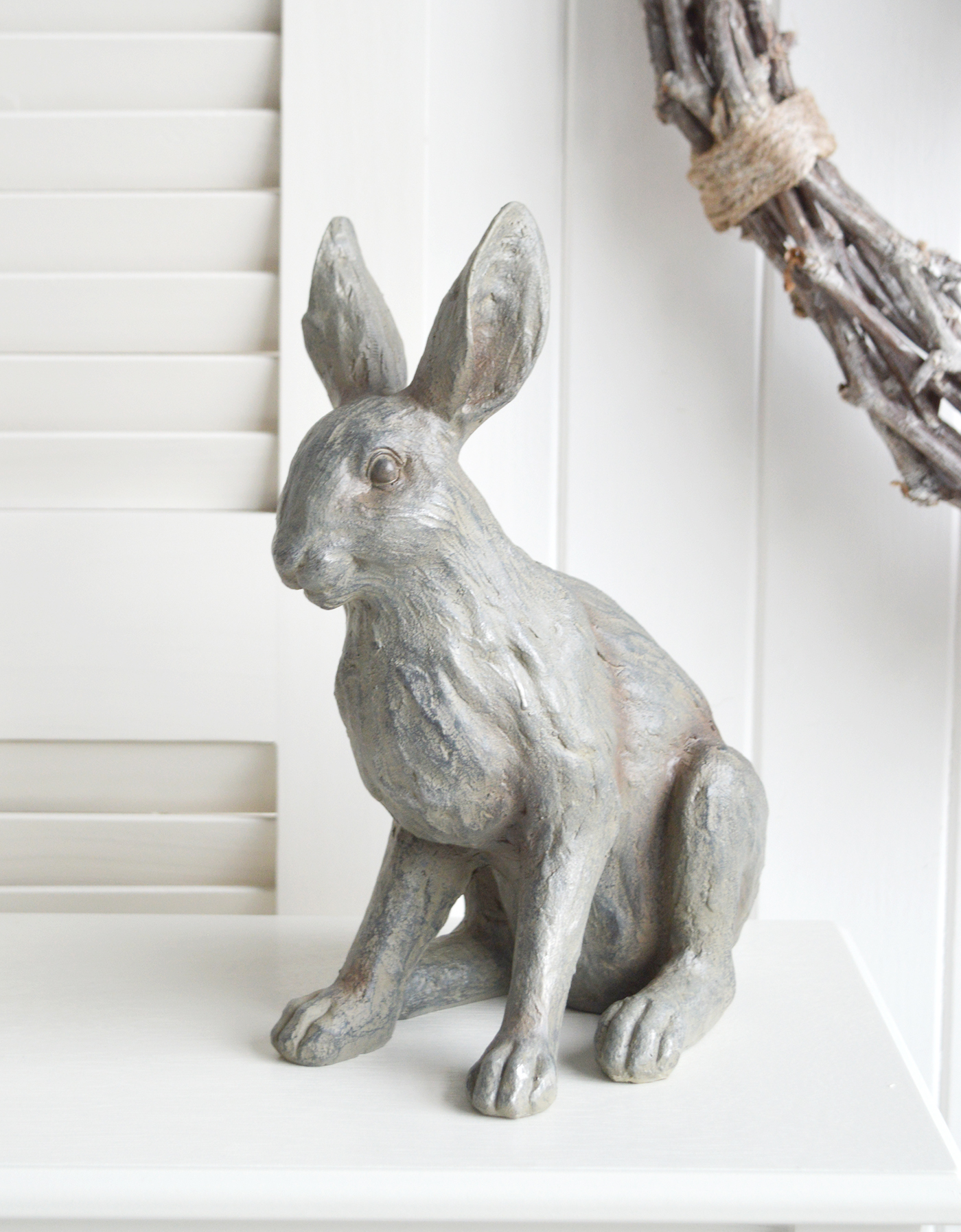 Decorative Standing Rory Rabbit. Console Table Decor for New England Style hallways, homes and living rooms for coastal, country and city home interiors from The White Lighthouse Furniture