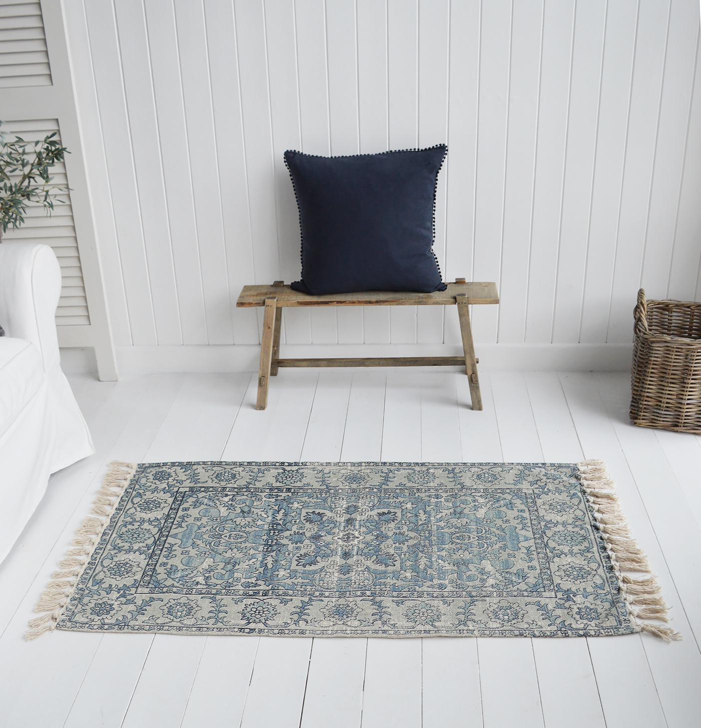 New England style blue floor mat rug large for coastal and country homes and interiors to complement our furniture