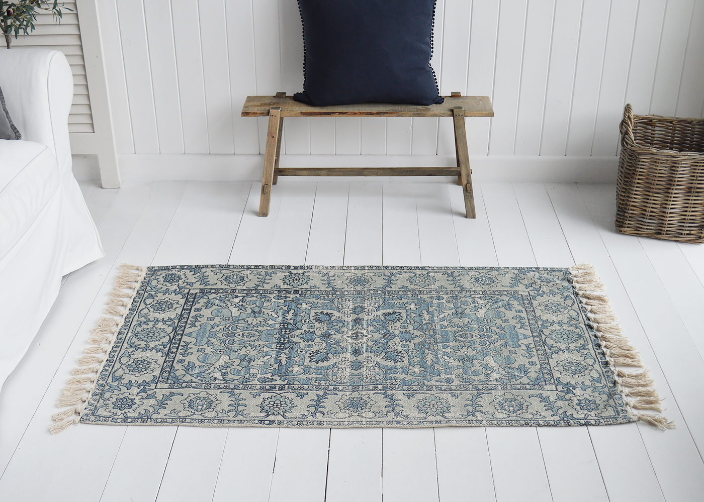 New England style blue floor mat rug large for coastal and country homes and interiors to complement our furniture