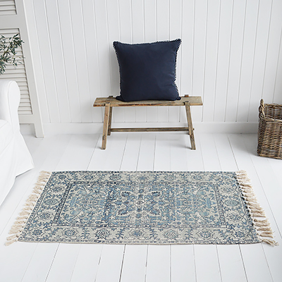 Cape Cove Blue rug 120 x 70 cm and 200 x 140 cm for New England homes and Interiors. Coastal and country furniture and home accessories