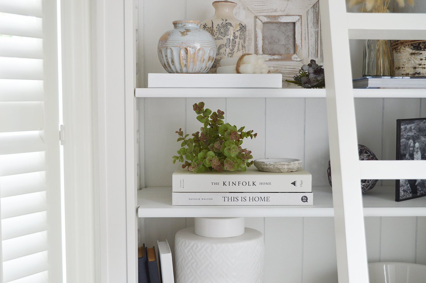 Shelf styling decor for New England styled interiors.