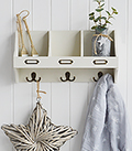 Beach House white wall shelf with hooks. Ideal hallway coat storage or for bathroom