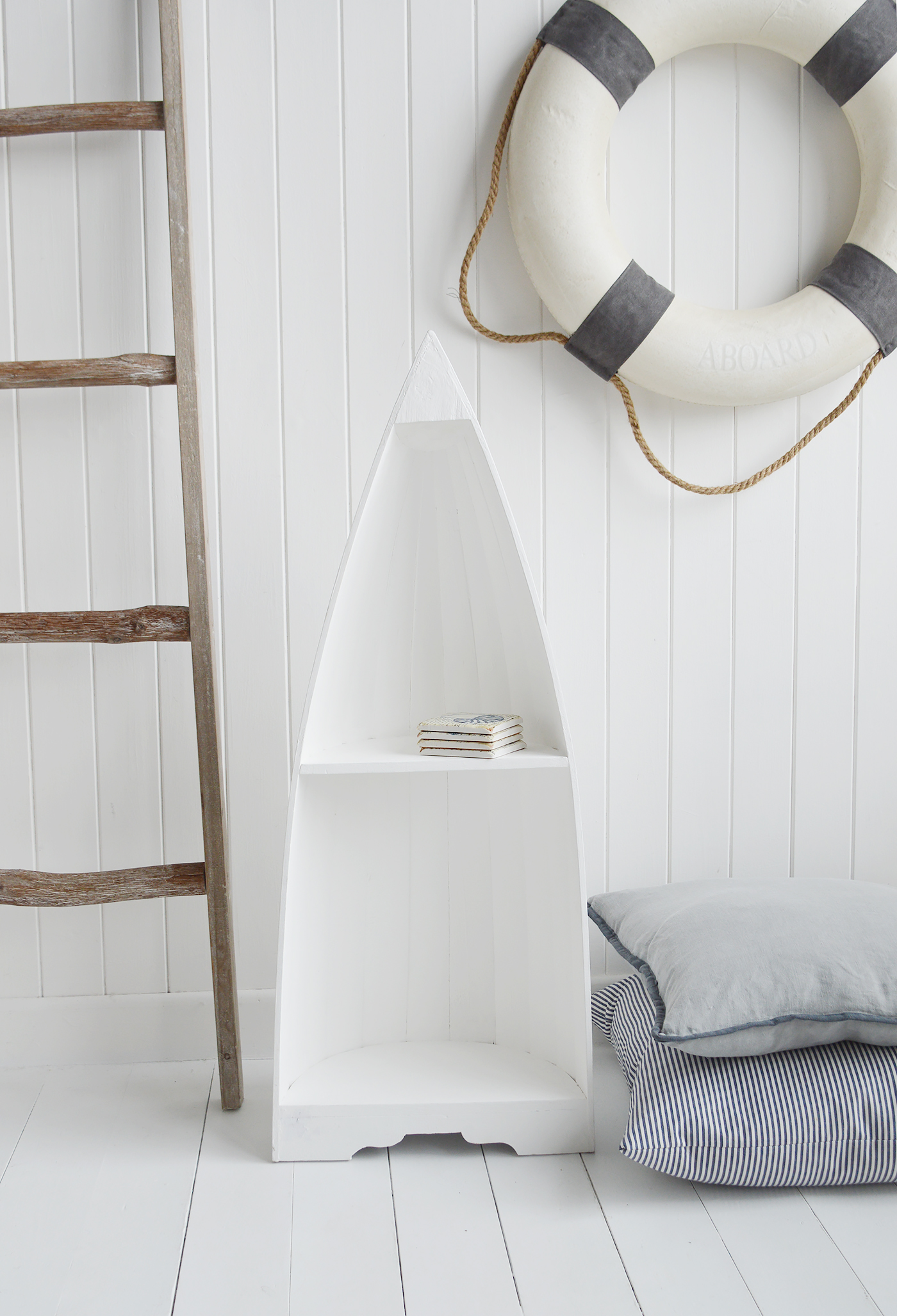 White Wooden Boat Shelf Unit - New England Coastal furniture andf Interiors from The White Lighthouse