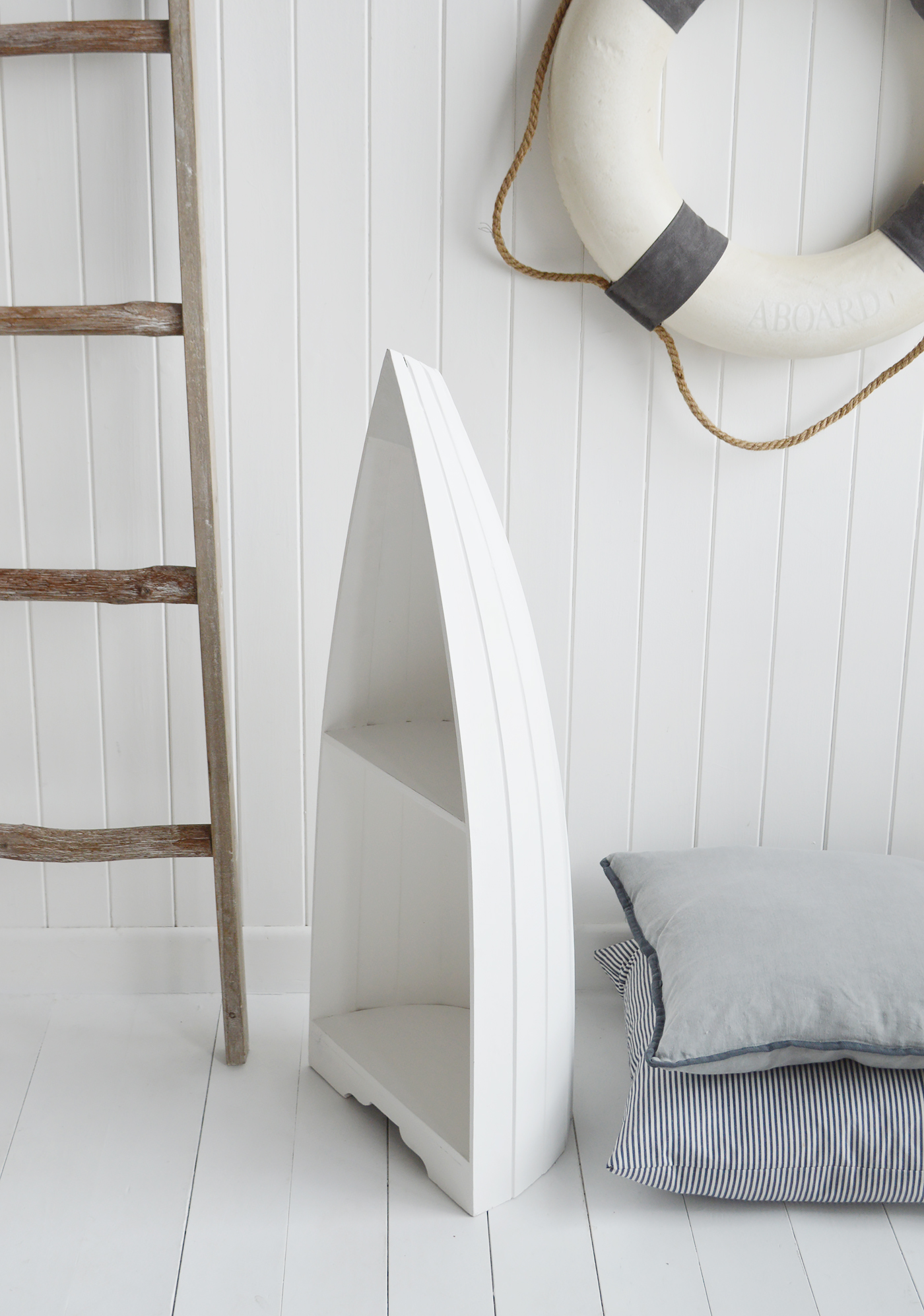 White Wooden Boat Shelf Unit - New England Coastal furniture andf Interiors from The White Lighthouse