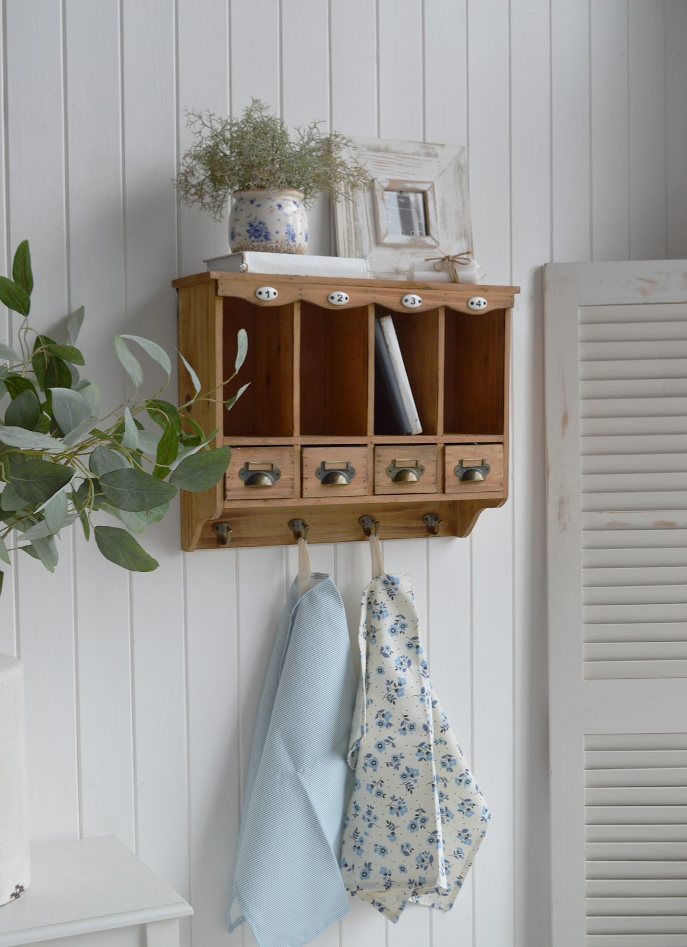 rustic coastal hallway storage unit