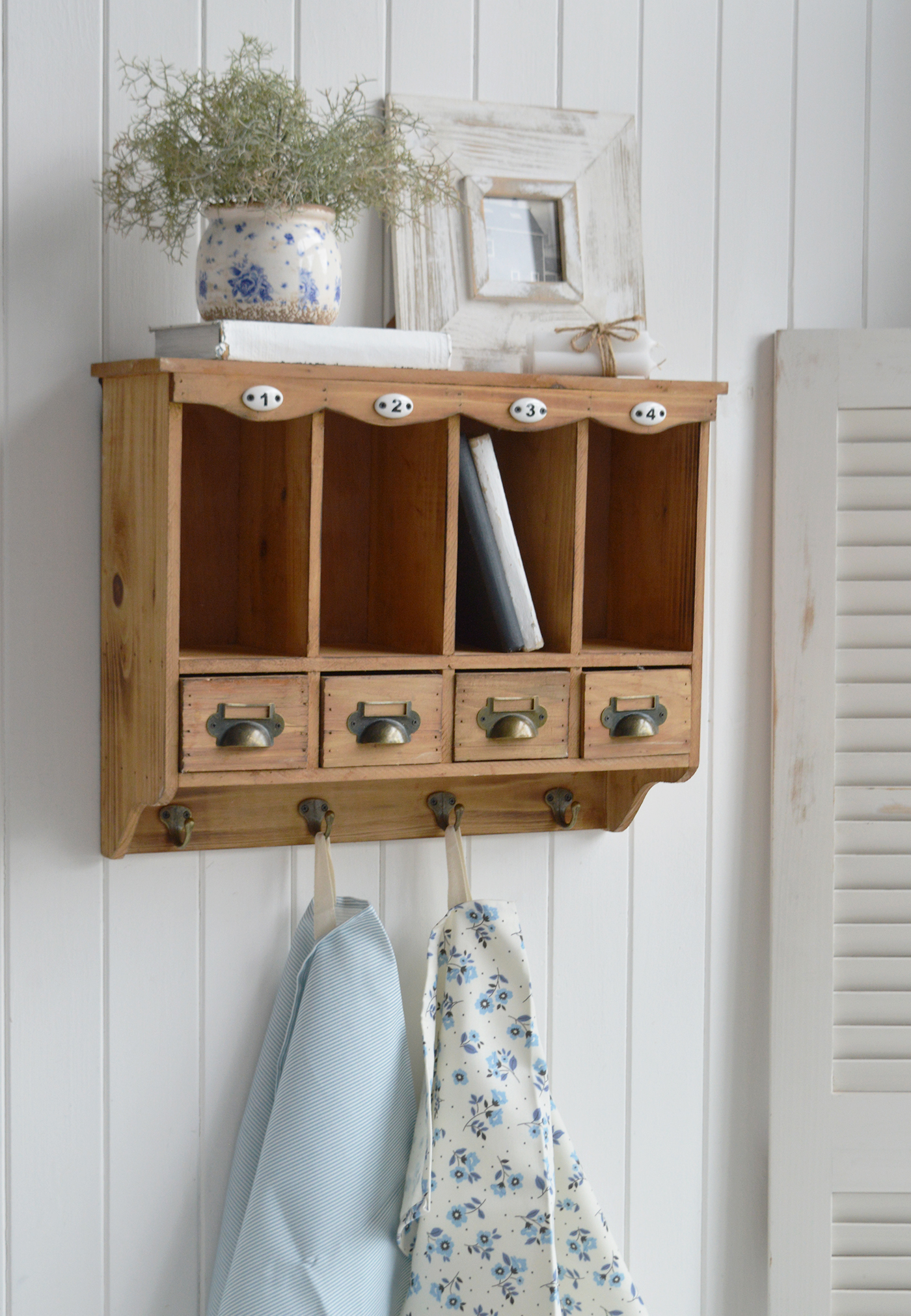 coastal home entryway storage shelf