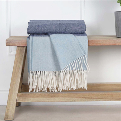 Sudbury blue herringbone wool throws from The White Lighthouse Furniture and Interiors for the Hallway, living room, bedroom and bathroom in New England styles country, coastal and city homes