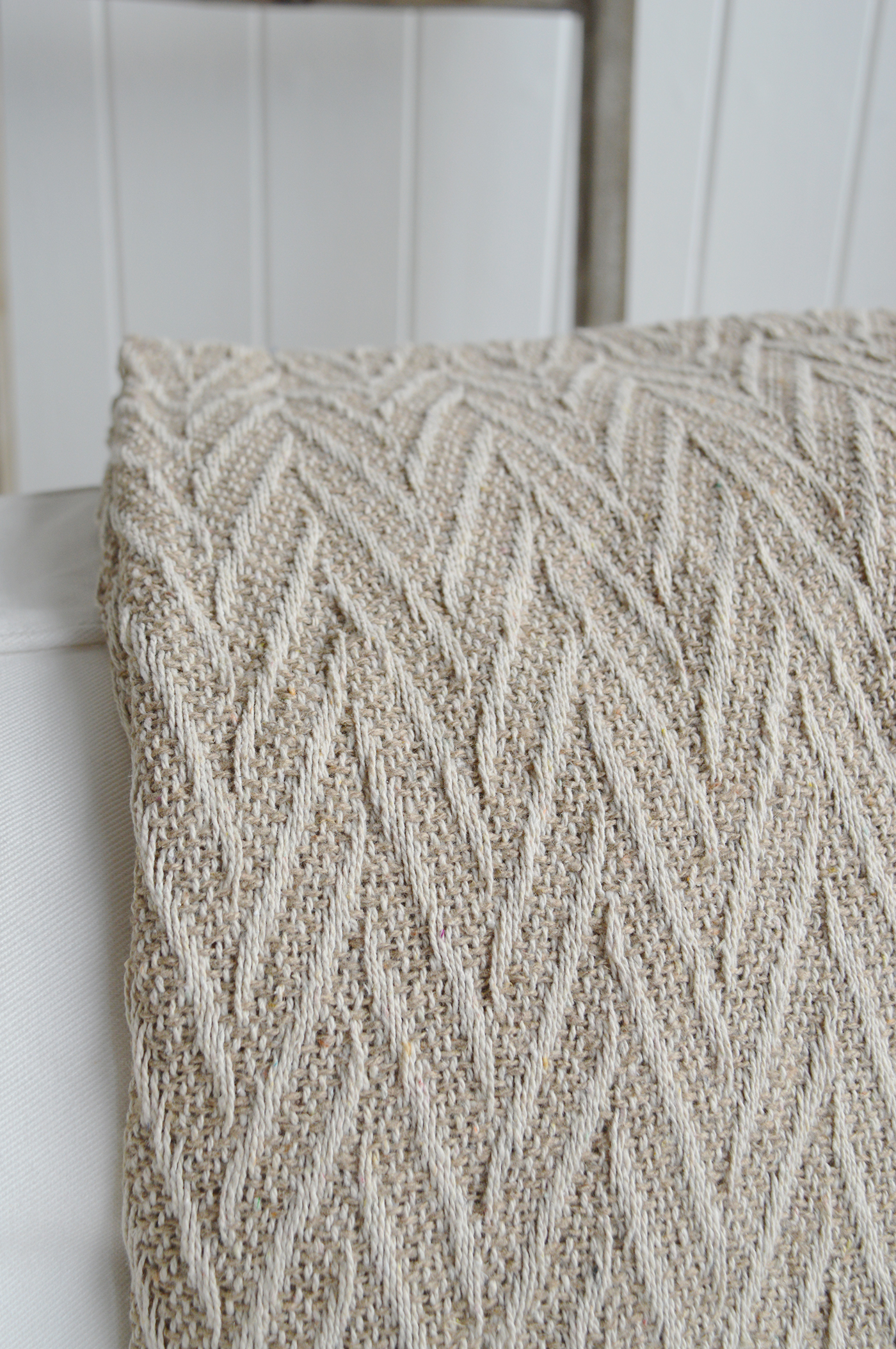 Stowe Throws, blankets for New England Style Interiors -  Neutral Beige Stripe