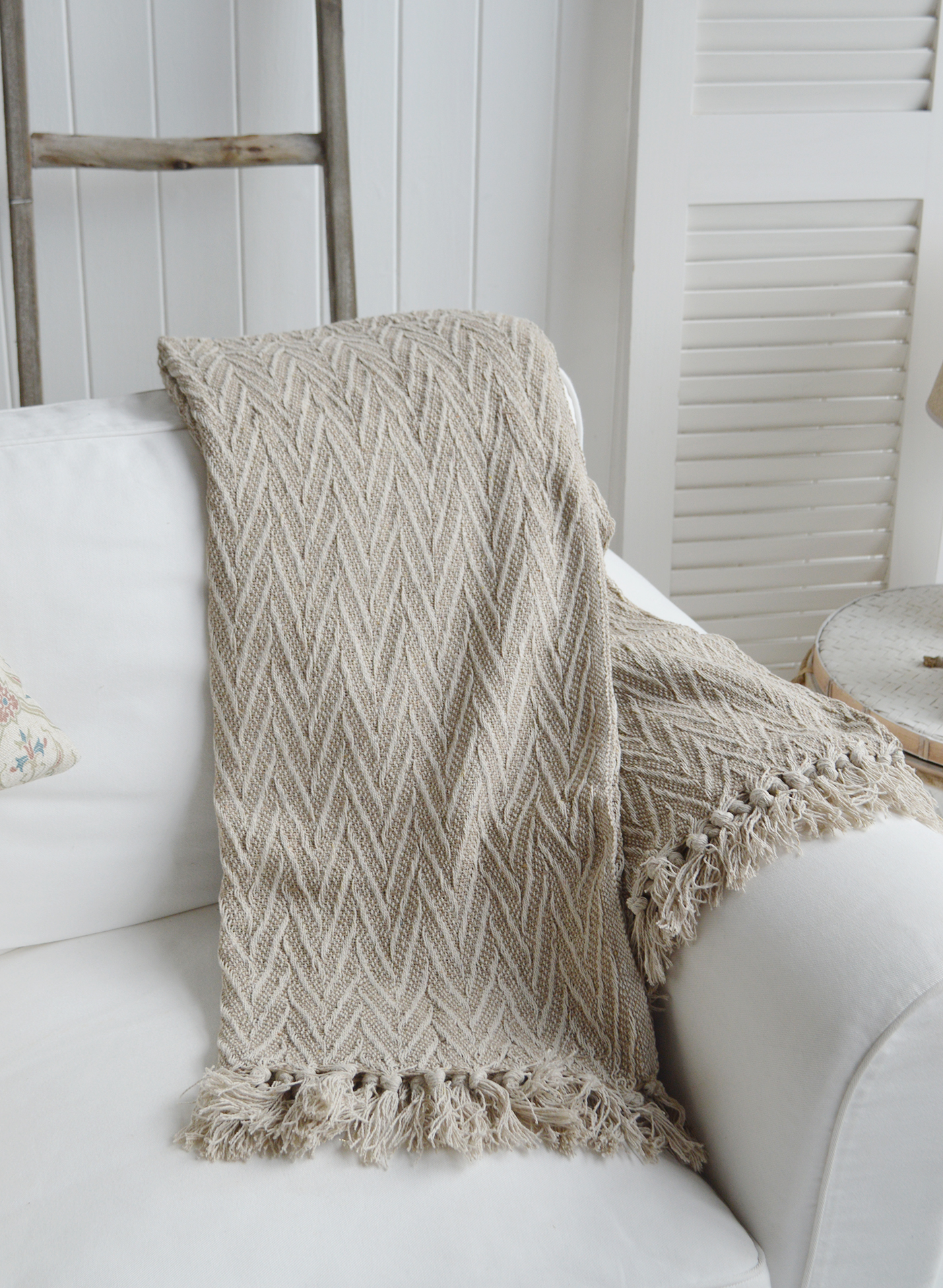 Stowe Throws, blankets for New England Style Interiors -  Neutral Beige Stripe