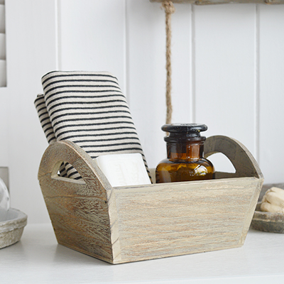 The White Lighthouse. White Furniture and accessories for the home. Jackson Weathered Effect Tray with handles - Coffee Table, Shelf and Console styling for New England, Country Farmhouse and coastal home interior decor