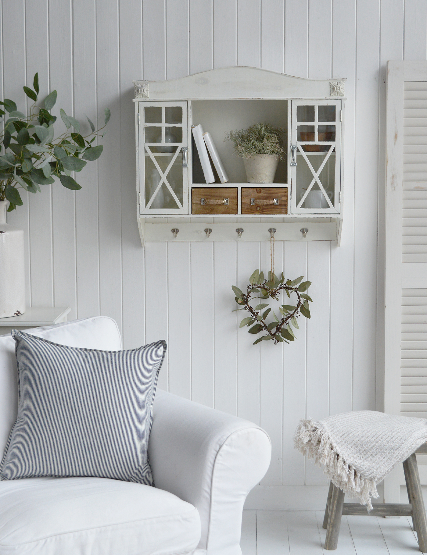 rustic off-white wall cabinet for coastal beach house interiors