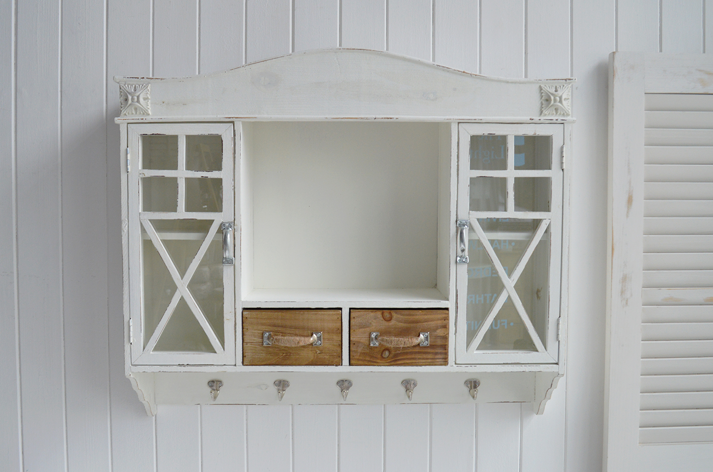 coastal beach house storage solution with wood accents
