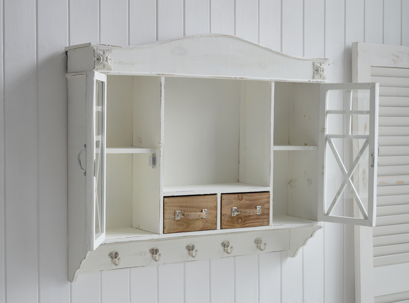 vintage style wall cabinet in off-white for coastal homes