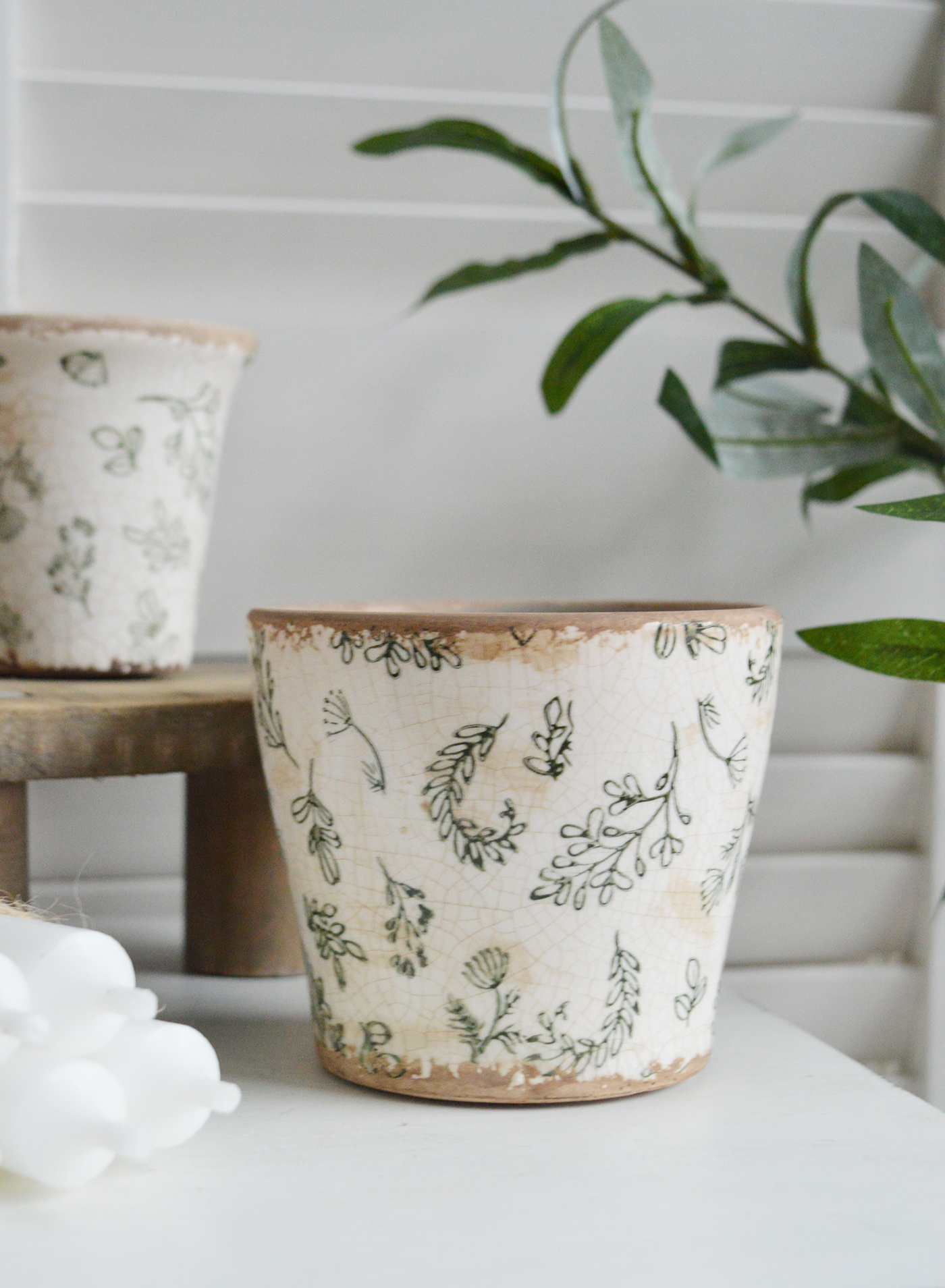 Westbrook Green and Aged White Ceramics - New England, coastal, modern farmhouse and country homes interiors and furniture