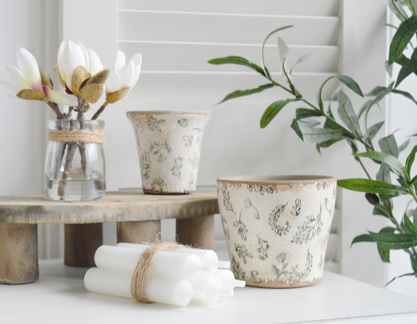 Westbrook Green and Aged White Ceramics - New England, coastal, modern farmhouse and country homes interiors and furniture