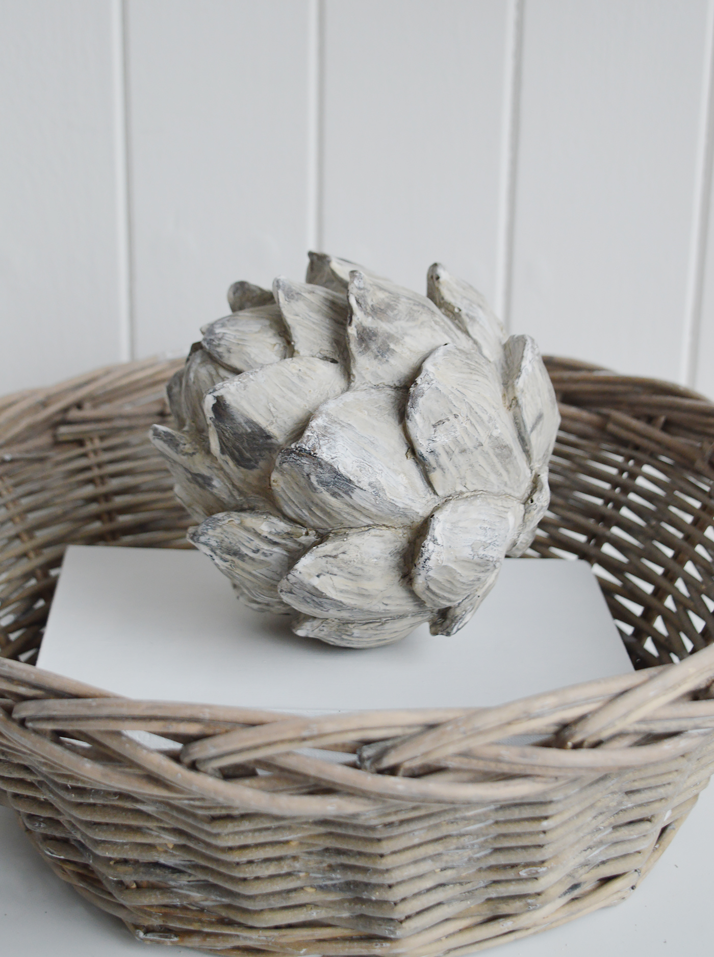 Decorative grey distressed artichoke for New England style furniture and home decor