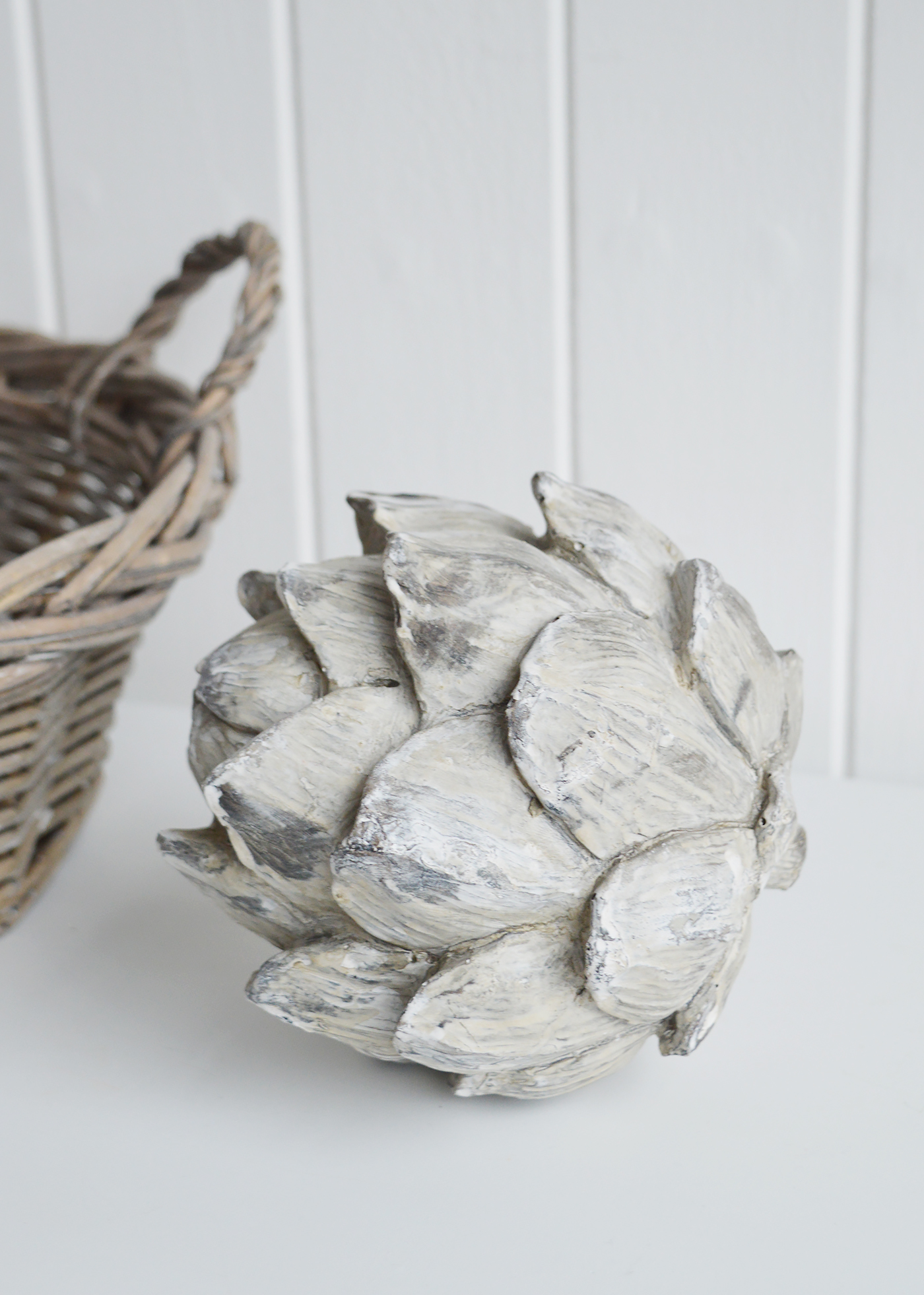 Decorative grey distressed artichoke for New England style furniture and home decor