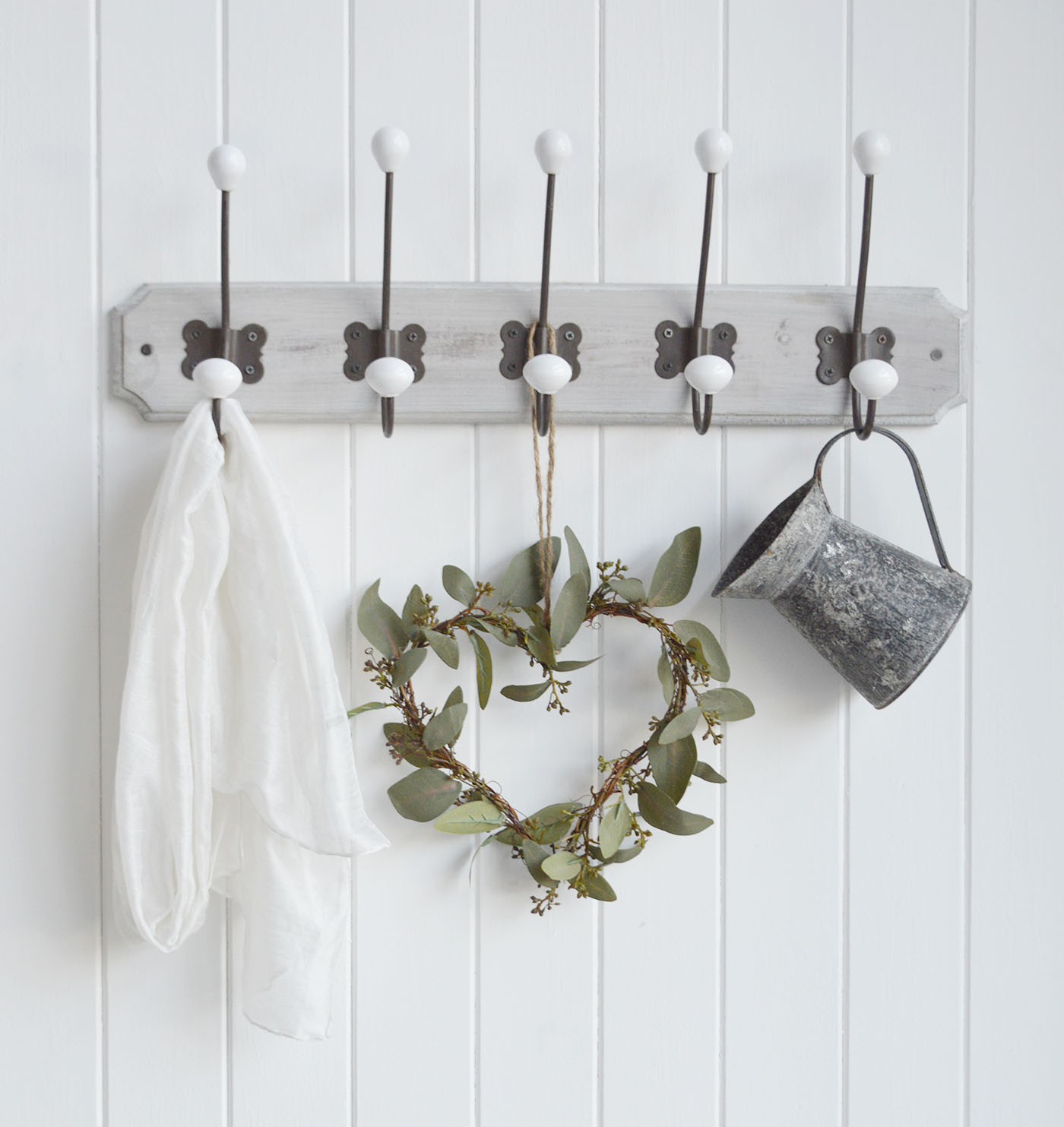 Faux Eucalyptus heart wreath to style and decorate New England modern country, farmhouse and coastal homes and interiors
