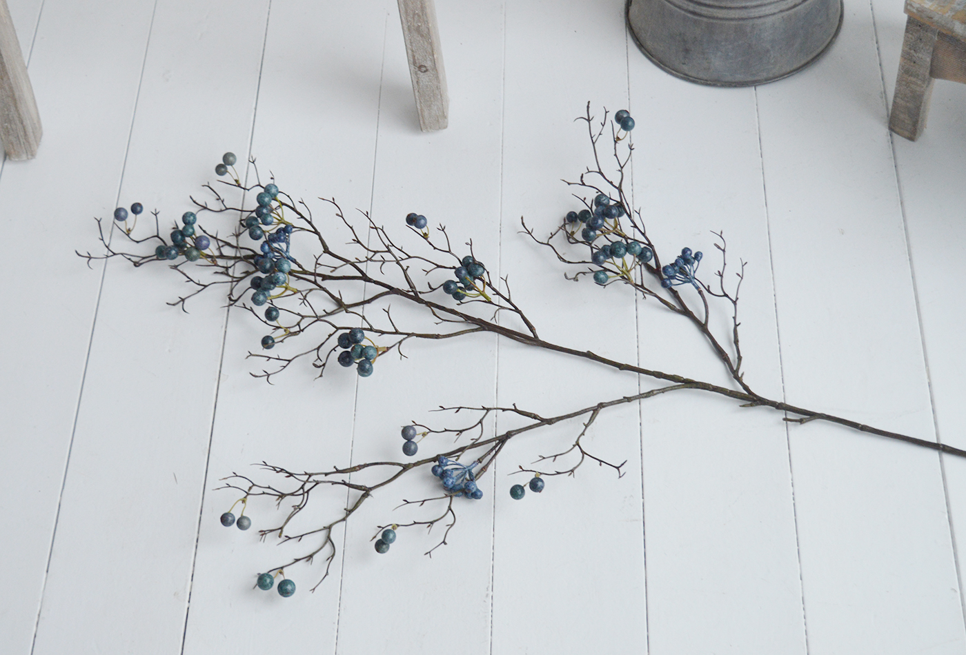 White Furniture and New England accessories for the home. Artificial Blue Berry Branch