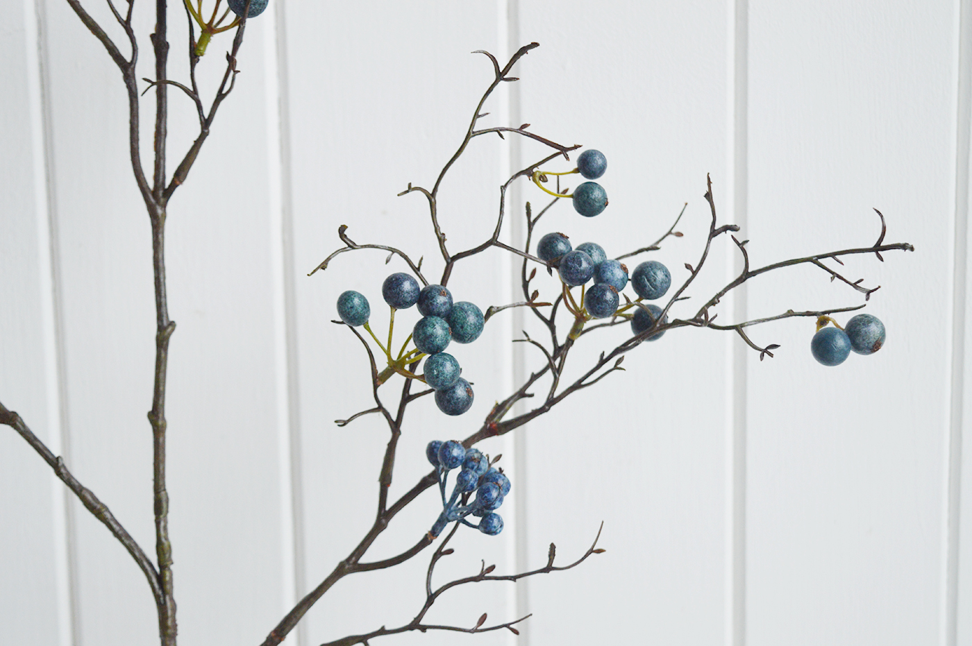 White Furniture and New England accessories for the home. Artificial Blue Berry Branch